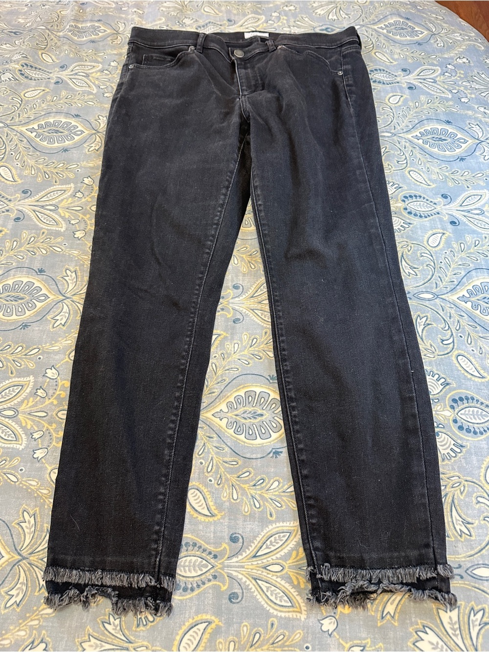 LOFT Black Modern Skinny Crop Jeans Frayed Raw Hem Size 12